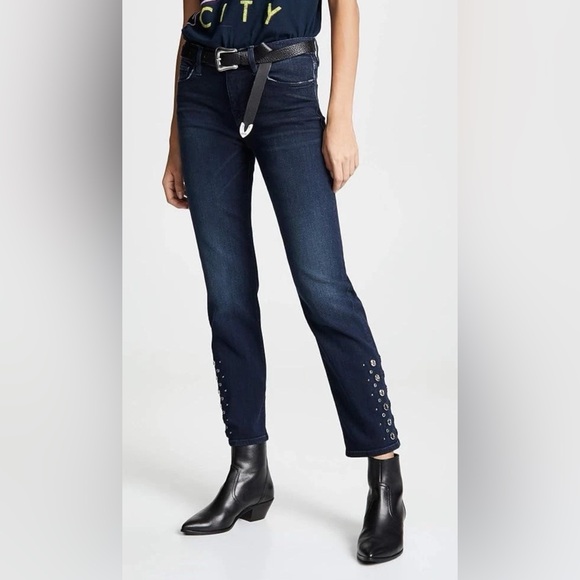 NWT Hudson 28 Nico Mid rise Cigarette Grommets Adorned Dark Wash Jeans $275 - Picture 1 of 7